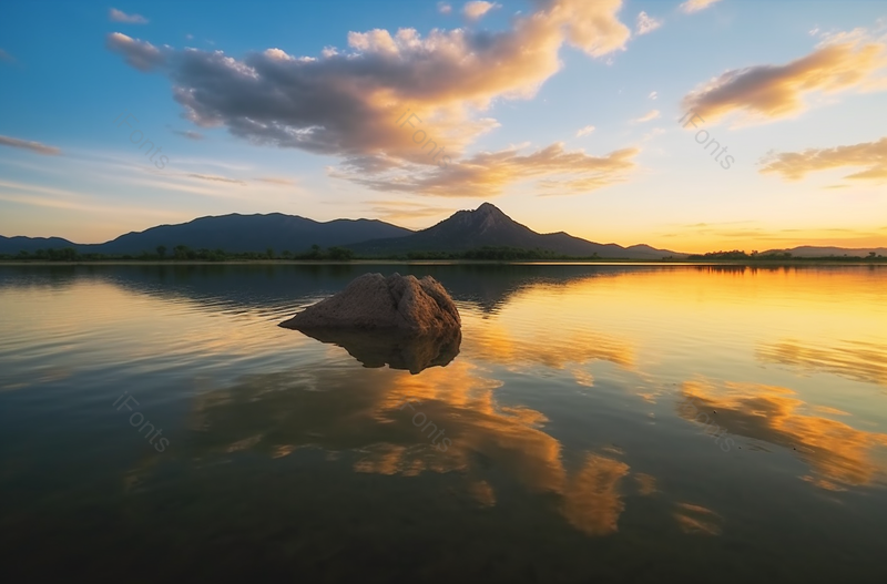 湖边的日落水面的倒影背景,高清,摄影图,摄影图片,图片大全,摄影图免费下载